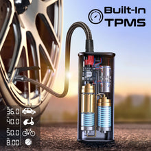 Load image into Gallery viewer, 150PSI Portable Air Compressor Power Bank w/ LED Flashlight. 7500mAh Battery