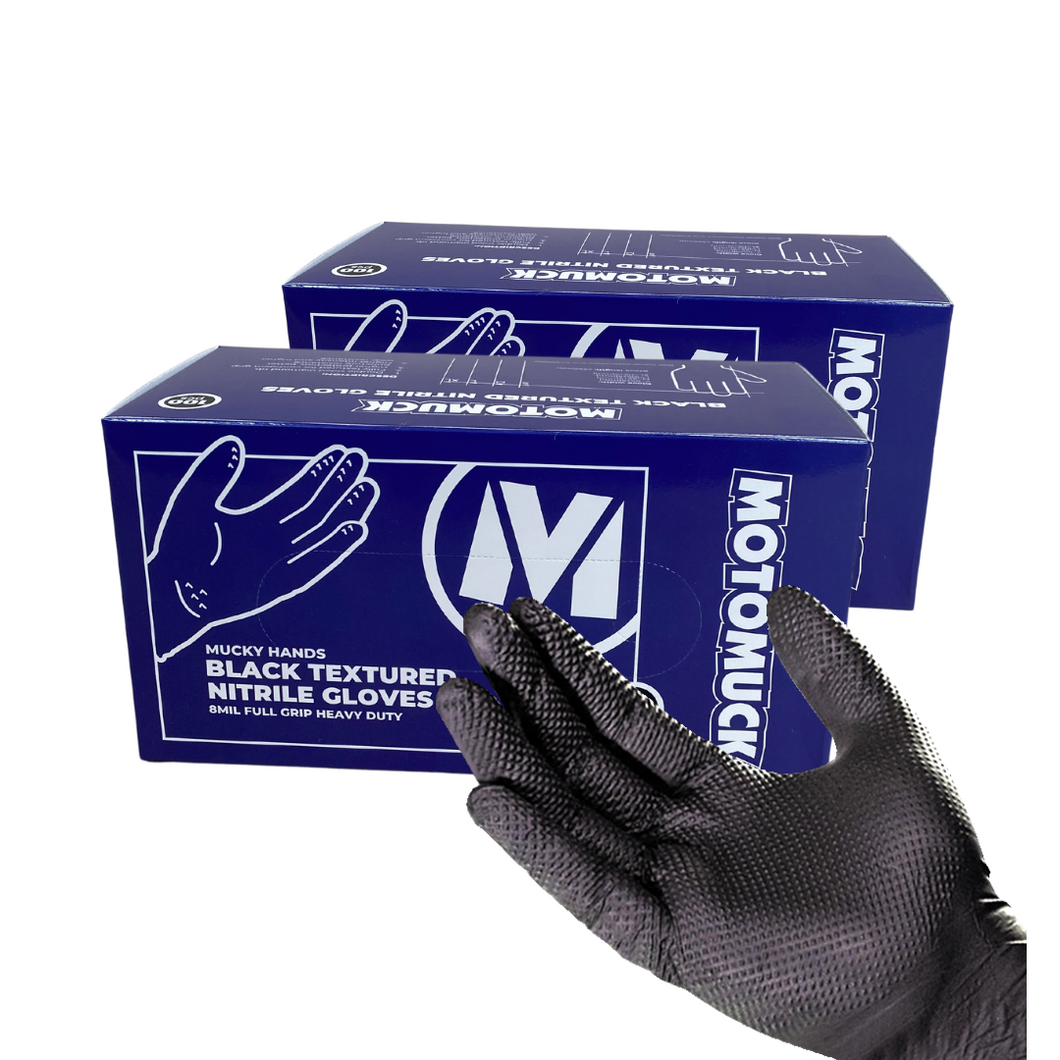 Combo 2 x  Black Textured Nitrile Gloves, 8Mil Full grip Super Extra Heavy Duty + Reusable