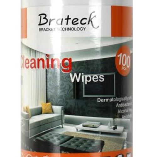 BRATECK 100pc LCD Cleaning Wipes. Dermatologically Safe, Alcohol