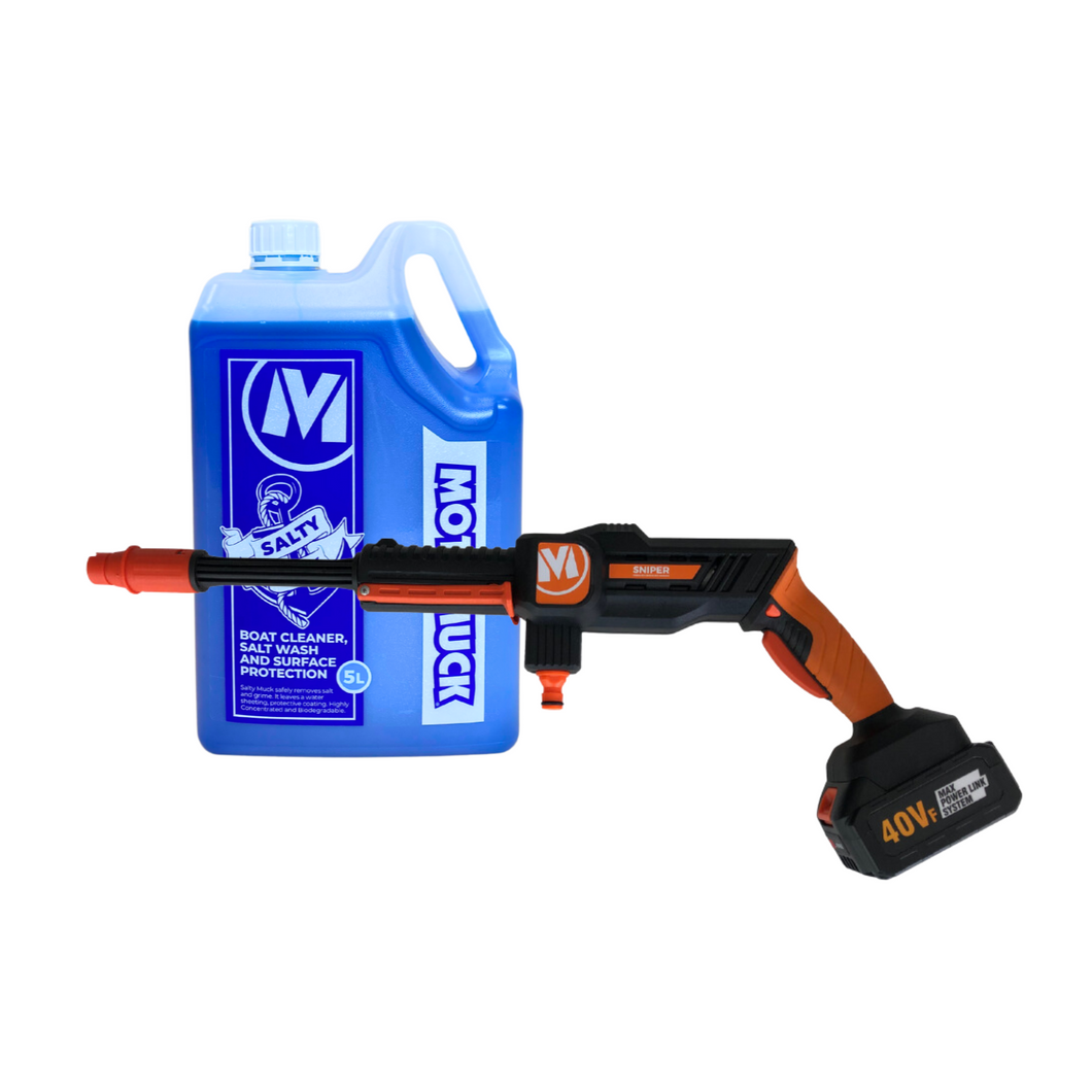 SNIPER : Combo 4.0 Ahour Cordless Pressure Washer PLUS 5L SALTY MUCK