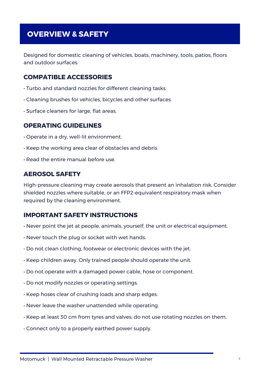 Motomuck pressure washer user guide, page 2 of 12