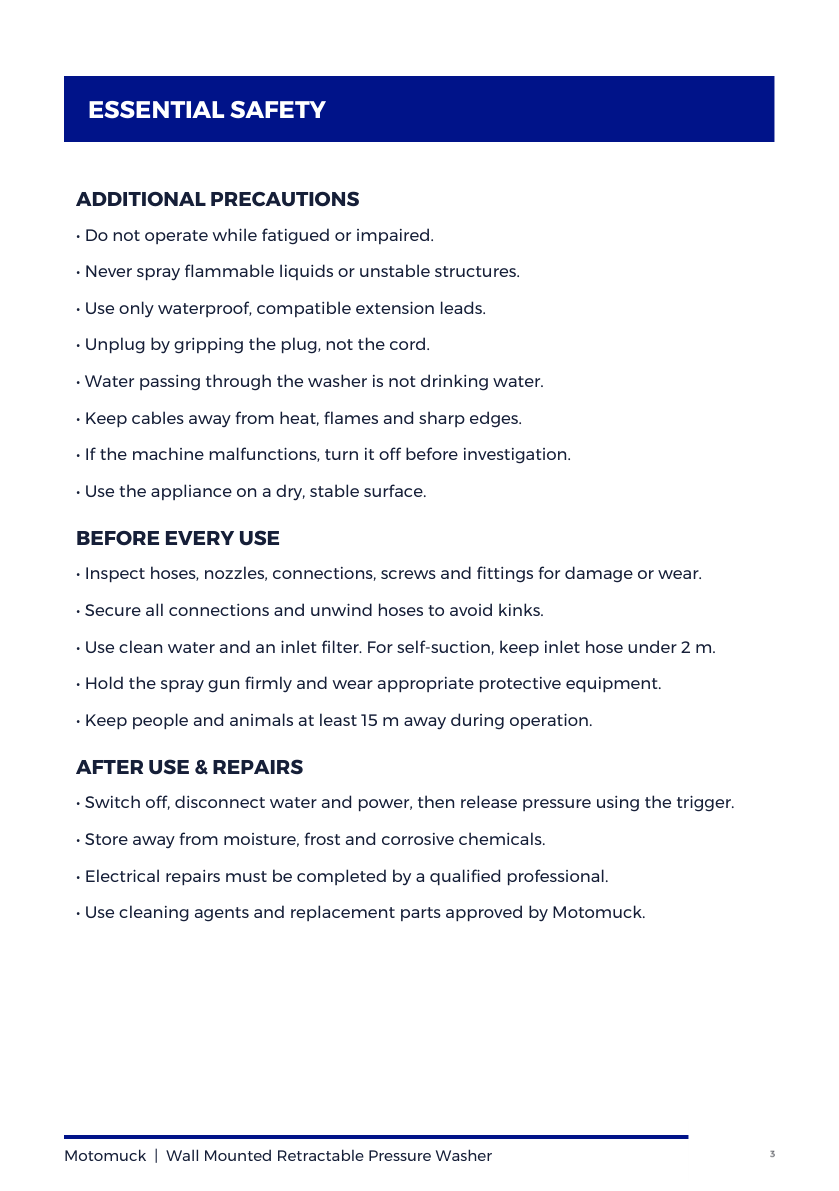 Motomuck pressure washer user guide, page 3 of 12