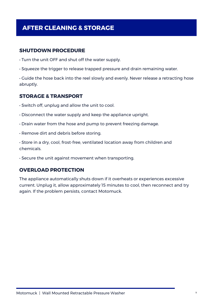 Motomuck pressure washer user guide, page 9 of 12