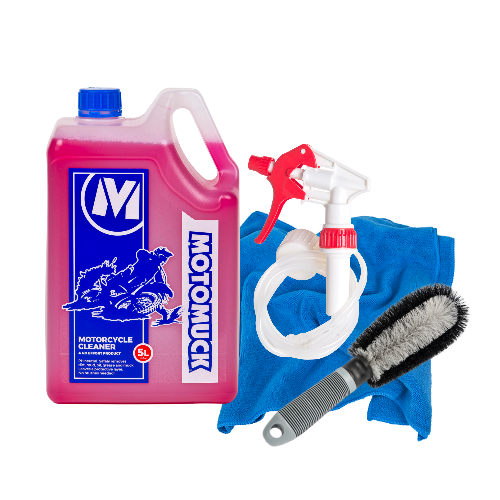 5 Litre Motomuck Motorcycle Cleaner,  Motomuck Squirter,  Microfibre Cloth and Wheel brush combo for Motorcycle cleaning